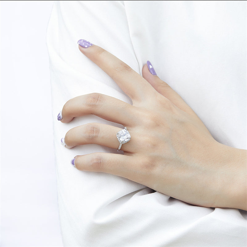 Geometric Diamond-Cut Zircon Ring - 925 Sterling Silver Fashion Statement Jewelry