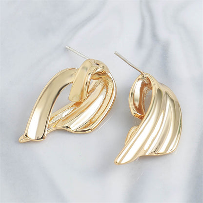 Geometric Fan-shaped Stud Earrings with Floral Motif in Genuine Gold Plating