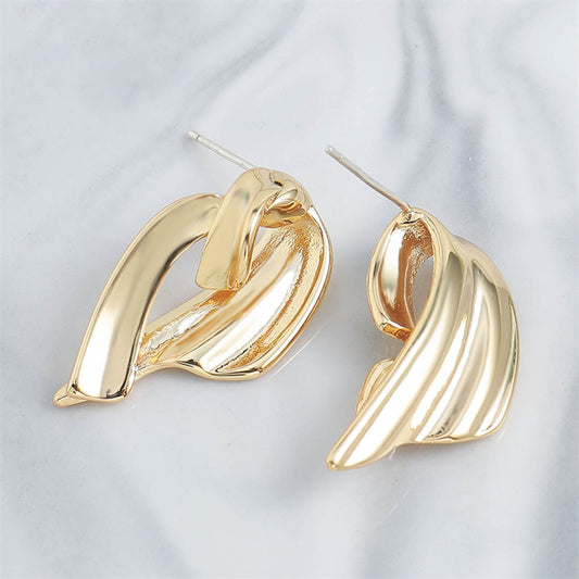 Geometric Fan-shaped Stud Earrings with Floral Motif in Genuine Gold Plating
