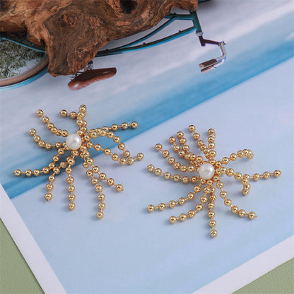 Geometric Freshwater Pearl Drop Earrings in Genuine Gold Plating