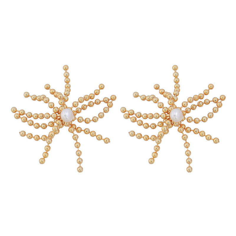 Geometric Freshwater Pearl Drop Earrings in Genuine Gold Plating