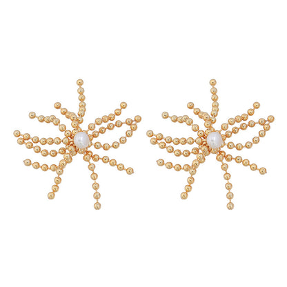 Geometric Freshwater Pearl Drop Earrings in Genuine Gold Plating