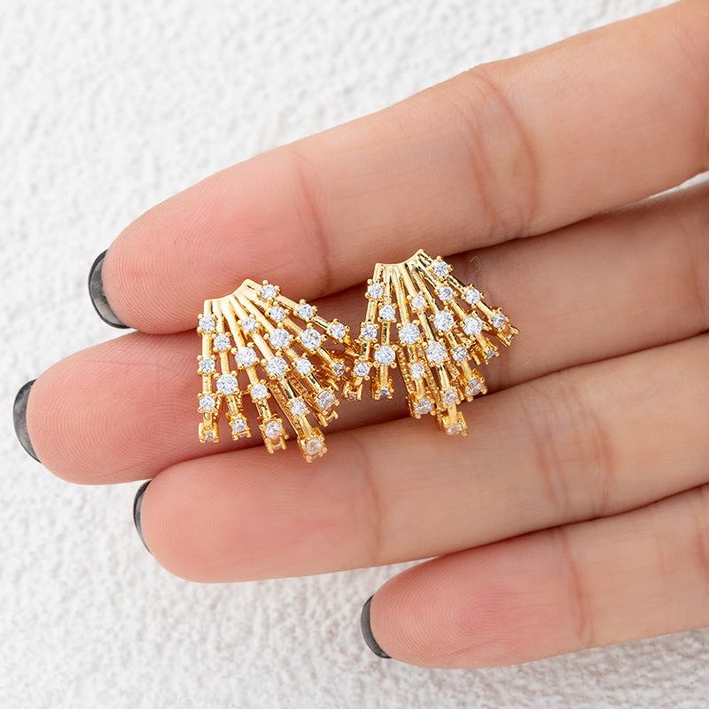 Geometric Fringe Drop Earrings with Zircon & 925 Silver Posts - 18K Gold Plated Sweet & Edgy Style