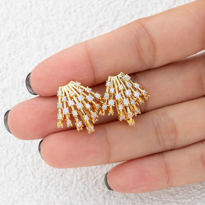 Geometric Fringe Drop Earrings with Zircon & 925 Silver Posts - 18K Gold Plated Sweet & Edgy Style