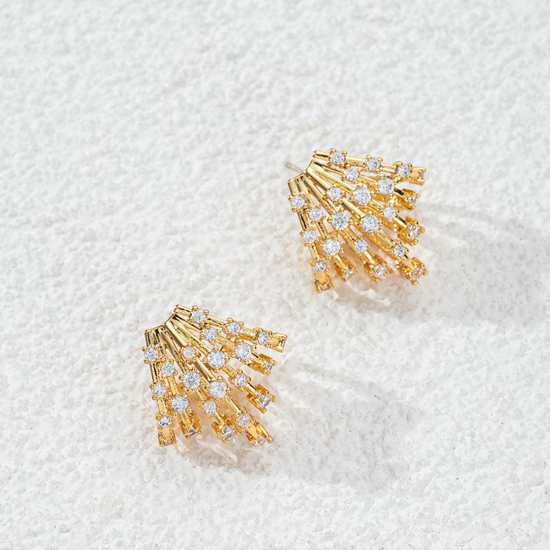 Geometric Fringe Drop Earrings with Zircon & 925 Silver Posts - 18K Gold Plated Sweet & Edgy Style