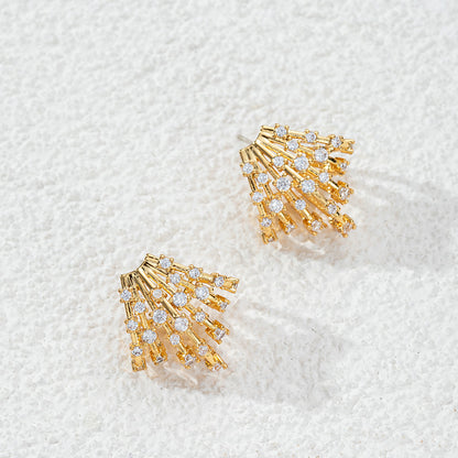 Geometric Fringe Drop Earrings with Zircon & 925 Silver Posts - 18K Gold Plated Sweet & Edgy Style