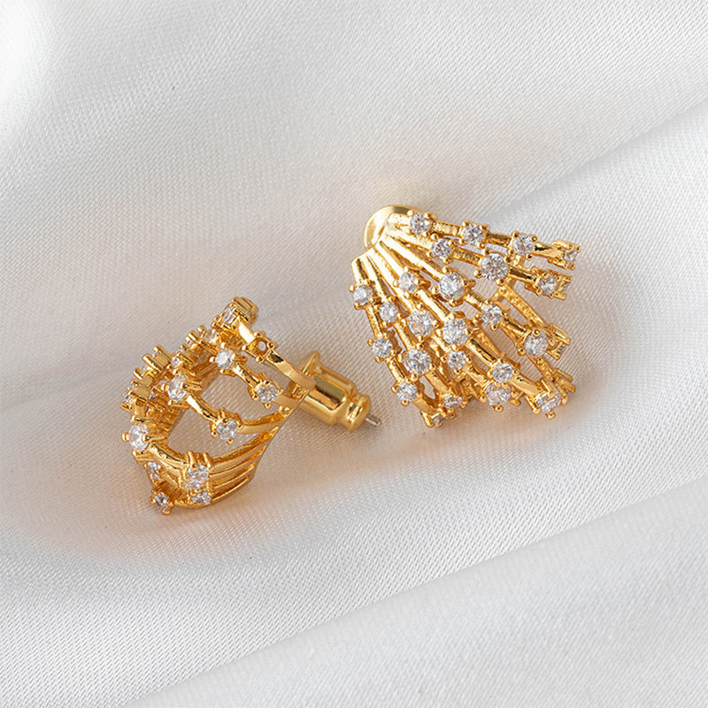 Geometric Fringe Drop Earrings with Zircon & 925 Silver Posts - 18K Gold Plated Sweet & Edgy Style