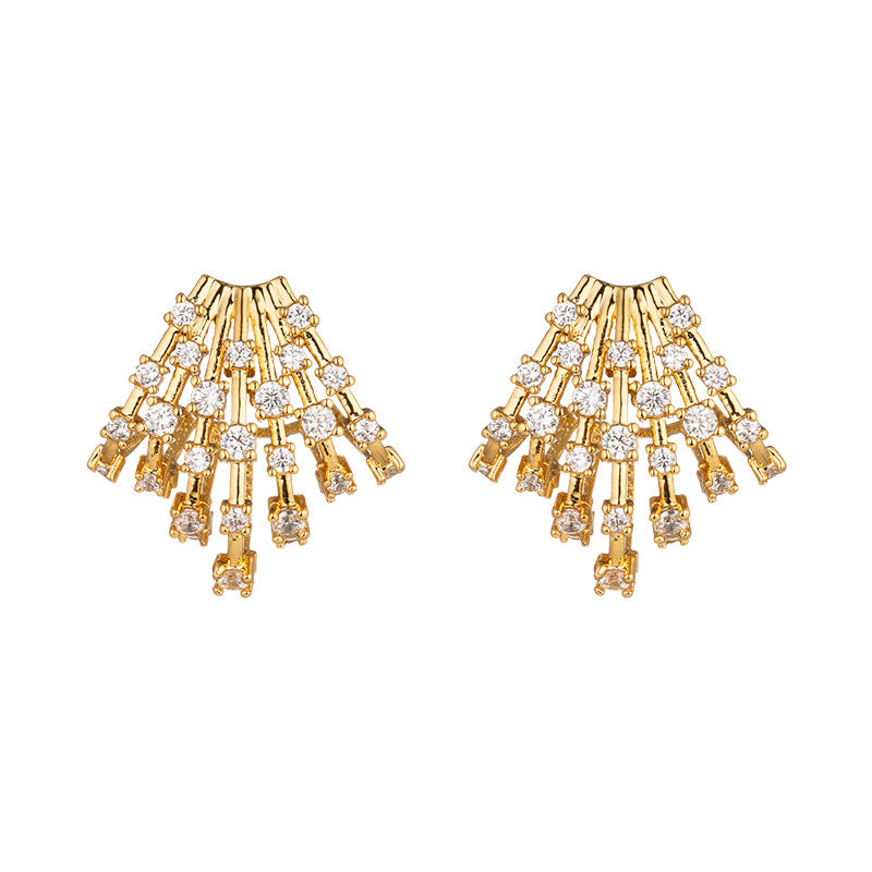 Geometric Fringe Drop Earrings with Zircon & 925 Silver Posts - 18K Gold Plated Sweet & Edgy Style