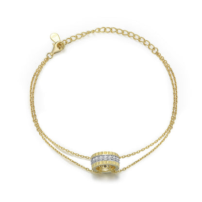 Geometric Gold-Plated 925 Silver Bracelet with Zirconia Stones