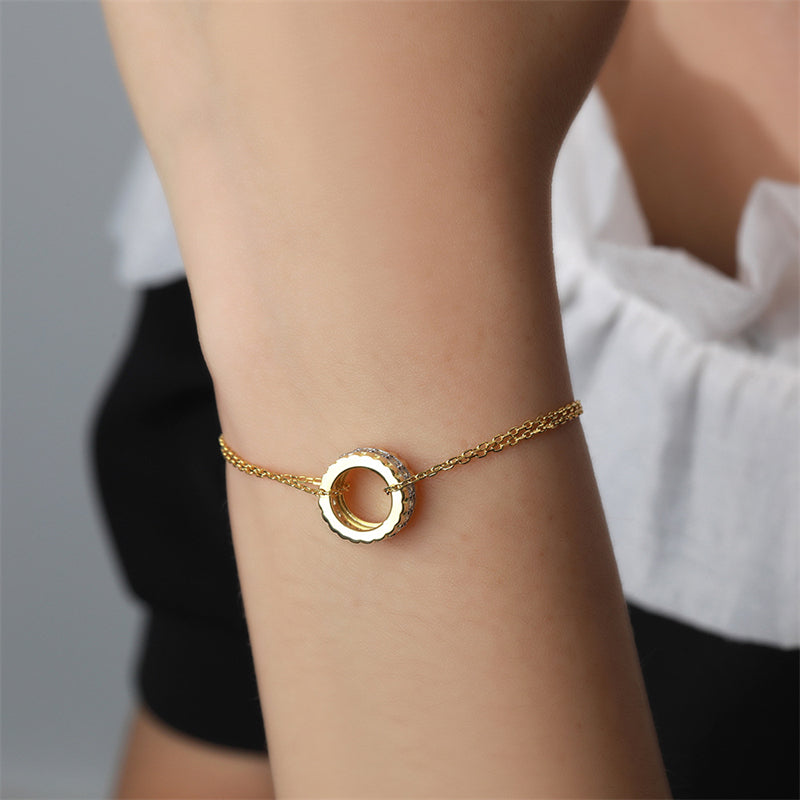 Geometric Gold-Plated 925 Silver Bracelet with Zirconia Stones
