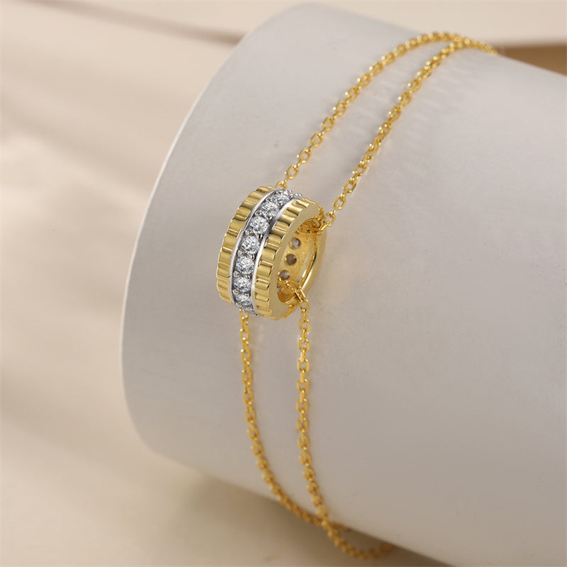 Geometric Gold-Plated 925 Silver Bracelet with Zirconia Stones