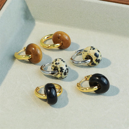 Geometric Gold-Plated Tiger's Eye, Black Onyx, and Speckled Stone Earrings for Women