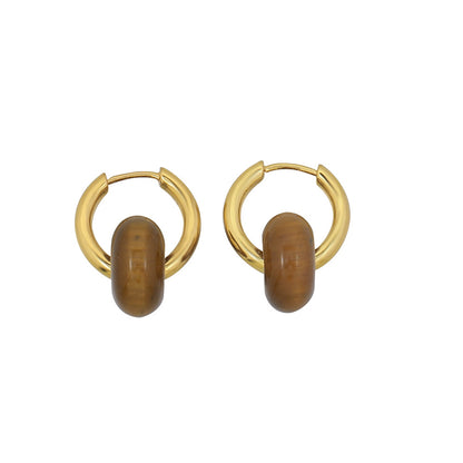 Geometric Gold-Plated Tiger's Eye, Black Onyx, and Speckled Stone Earrings for Women