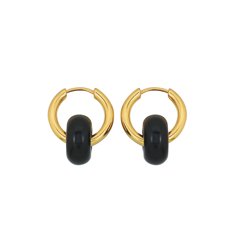 Geometric Gold-Plated Tiger's Eye, Black Onyx, and Speckled Stone Earrings for Women