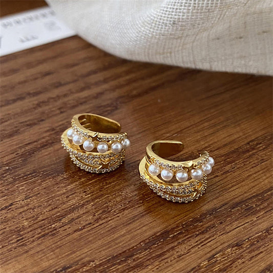 Geometric Gold Plated Ear Cuff & Cartilage Clips -  Circle Design Ear Climbers for Women