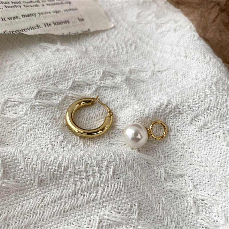 Geometric Gold Plated Hoop Earrings with Glass Pearls - Minimalist Circle Design Everyday Jewelry for Women