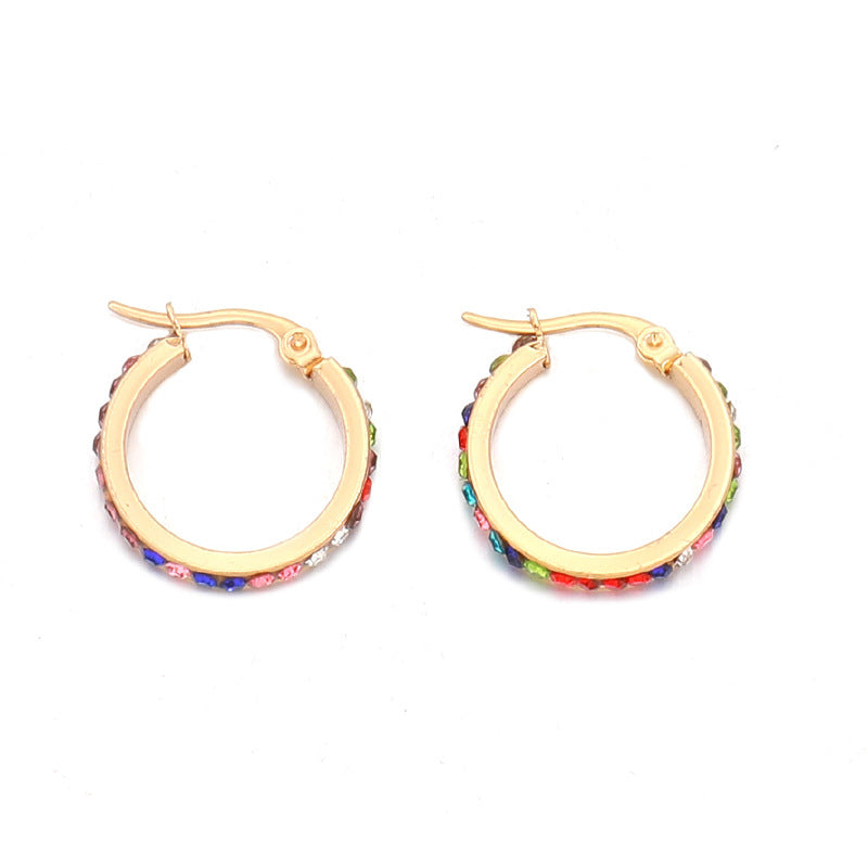 Geometric Gold Plated Stainless Steel Stud Earrings - Light Luxury Circle Design for Women