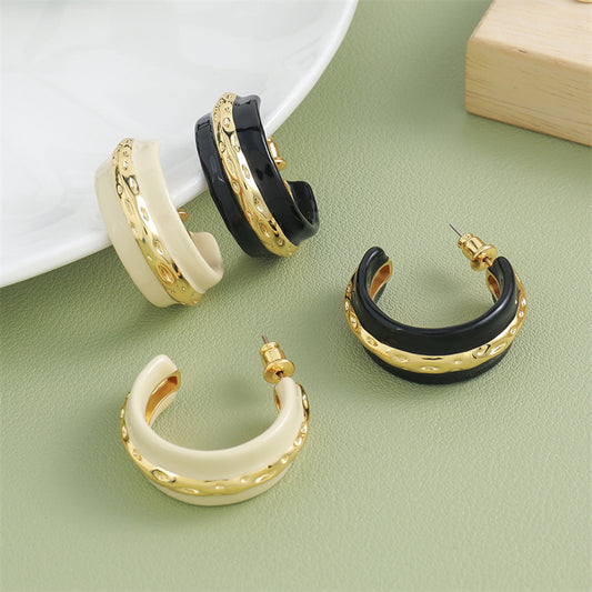 Geometric Gold & Black Gold Plated Brass Circular Earrings for Women - Light Luxury Everyday Jewelry