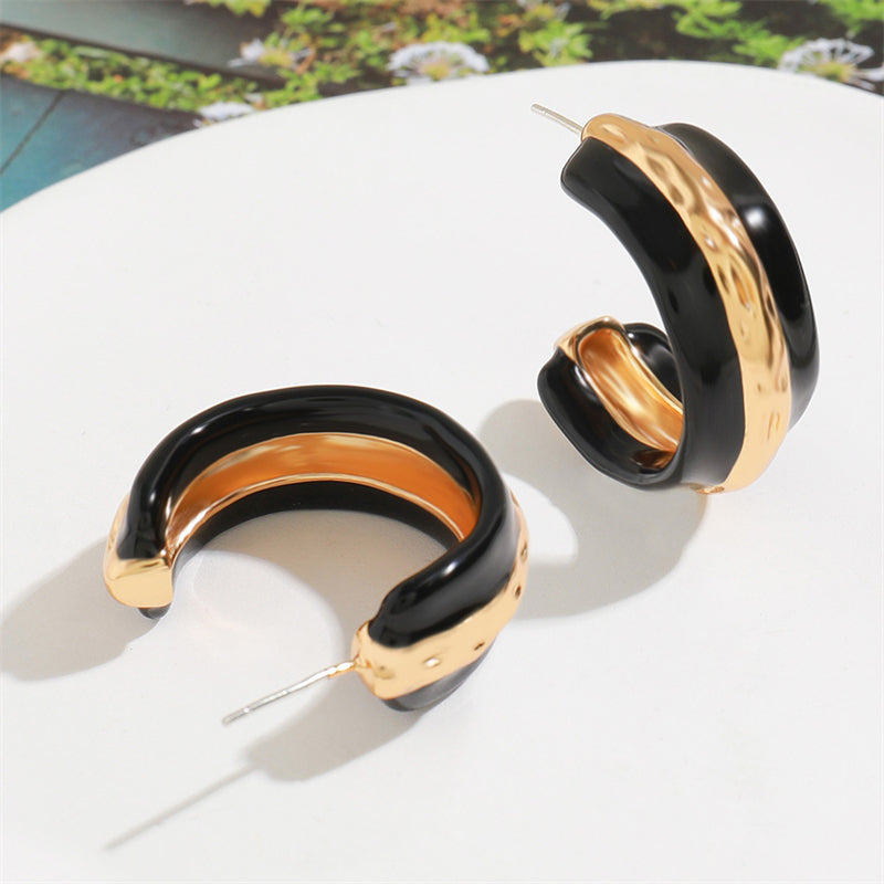 Geometric Gold & Black Gold Plated Brass Circular Earrings for Women - Light Luxury Everyday Jewelry
