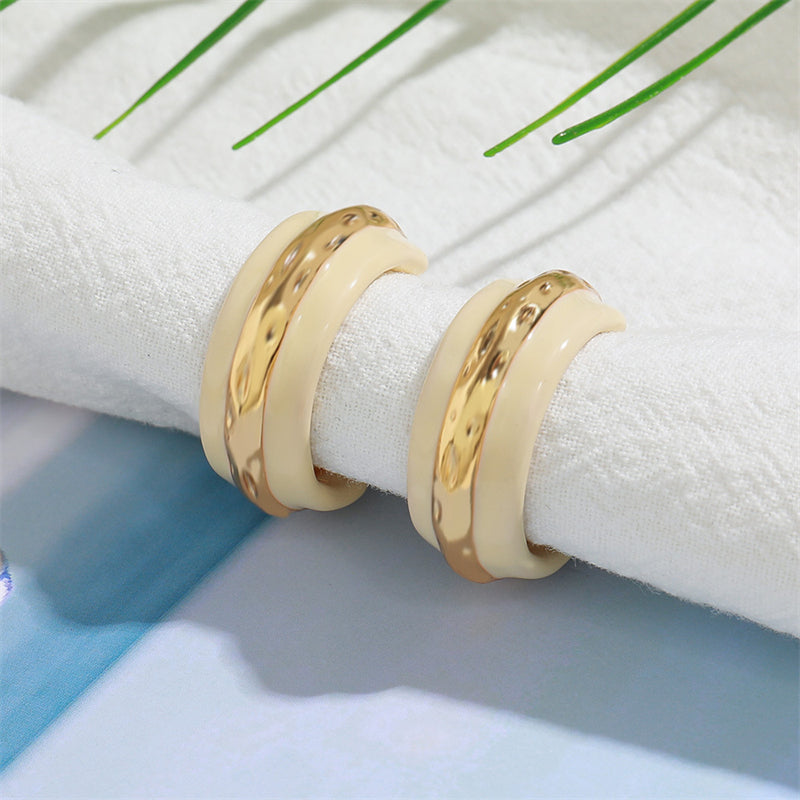 Geometric Gold & Black Gold Plated Brass Circular Earrings for Women - Light Luxury Everyday Jewelry
