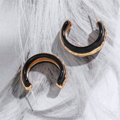 Geometric Gold & Black Gold Plated Brass Circular Earrings for Women - Light Luxury Everyday Jewelry