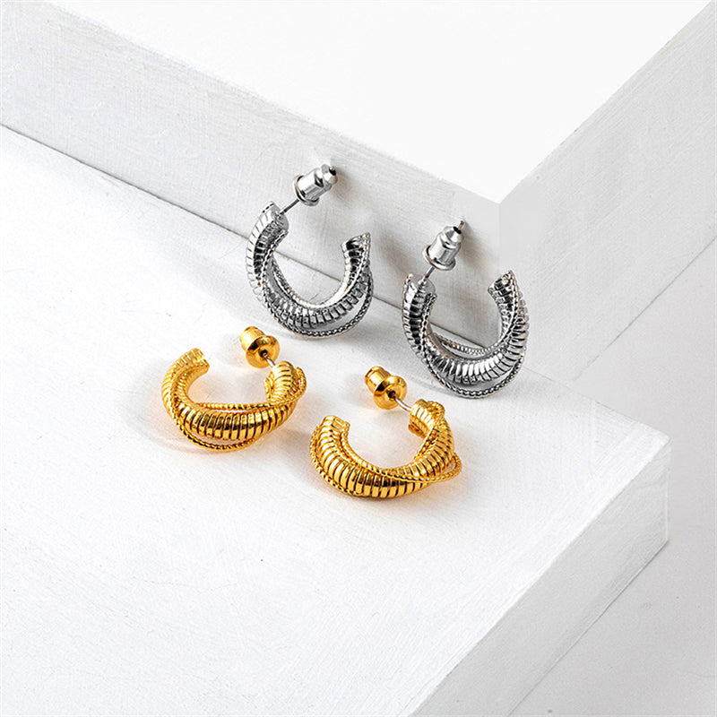 Geometric Gold and White K Gold Plated Copper Hoop Earrings for Women - Sweet Yet Edgy Style