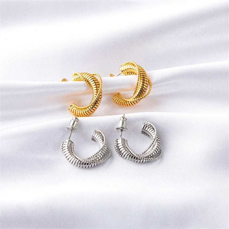 Geometric Gold and White K Gold Plated Copper Hoop Earrings for Women - Sweet Yet Edgy Style