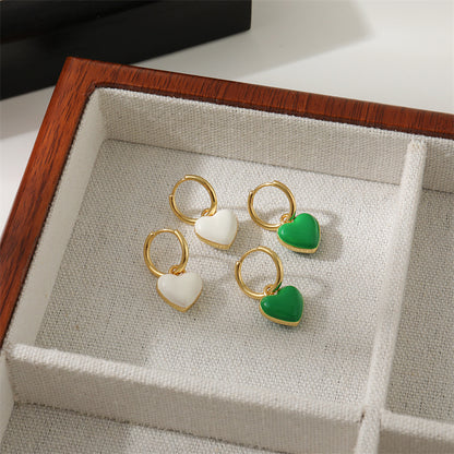Geometric Heart & Square Stud Earrings - Enamel Color Gold Plated Cute Studs for Women