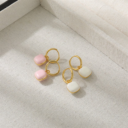 Geometric Heart & Square Stud Earrings - Enamel Color Gold Plated Cute Studs for Women