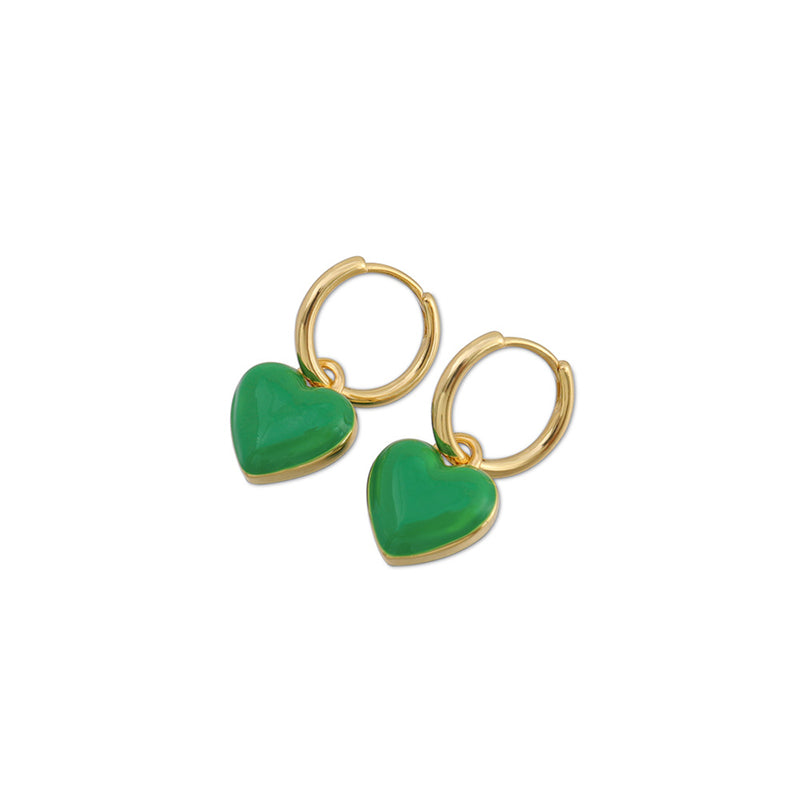 Geometric Heart & Square Stud Earrings - Enamel Color Gold Plated Cute Studs for Women