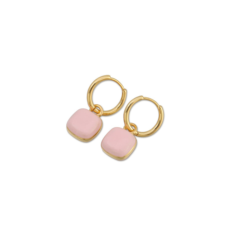Geometric Heart & Square Stud Earrings - Enamel Color Gold Plated Cute Studs for Women