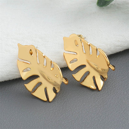 Geometric Leaf Design Stud Earrings in Genuine Gold Plating