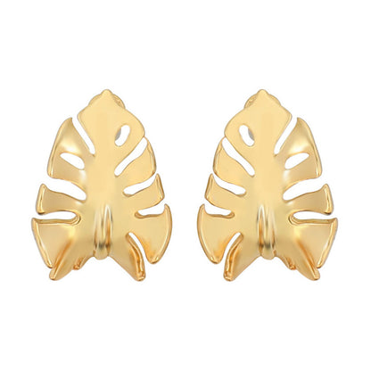 Geometric Leaf Design Stud Earrings in Genuine Gold Plating