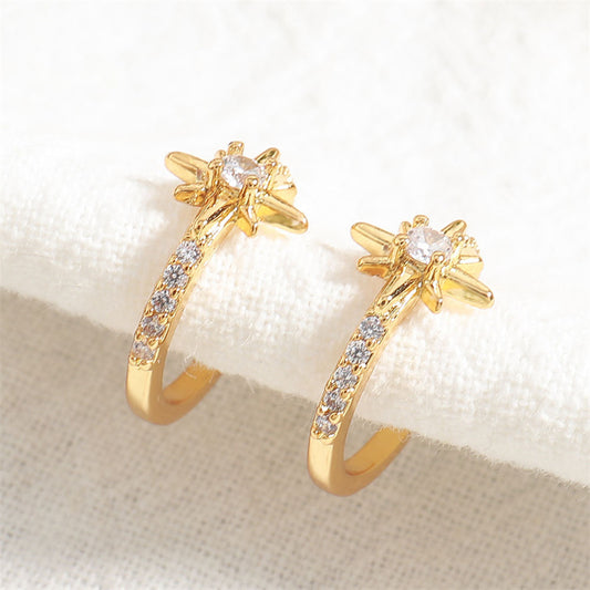 Geometric Light Luxury Gold-Plated Stainless Steel & Cubic Zirconia Hoop Earrings for Women