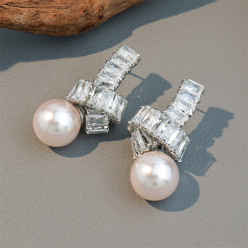 Geometric Silver Plated Drop Earrings with Crystal Accents - Circular & Square Design