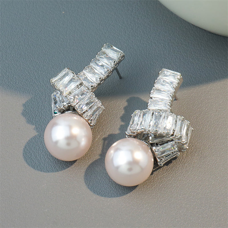 Geometric Silver Plated Drop Earrings with Crystal Accents - Circular & Square Design
