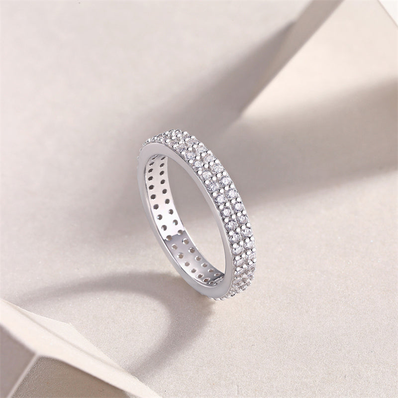 Geometric Silver Ring with Round Moissanite for Women