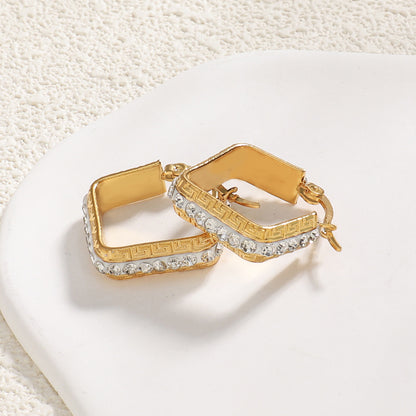 Geometric Square Gold Plated Stud Earrings - Brass & Stainless Steel Light Luxury Jewelry for Women