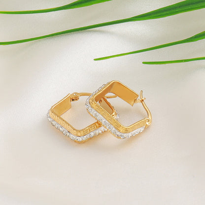 Geometric Square Gold Plated Stud Earrings - Brass & Stainless Steel Light Luxury Jewelry for Women