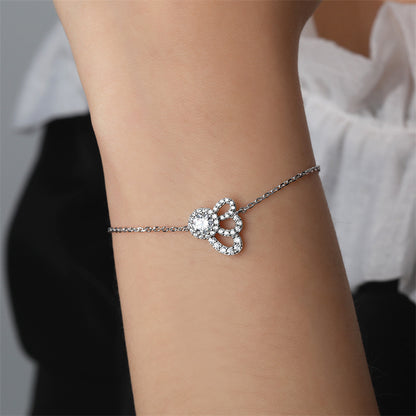 Geometric Wing Design 925 Silver Zirconia Bracelet - Contemporary European Jewelry