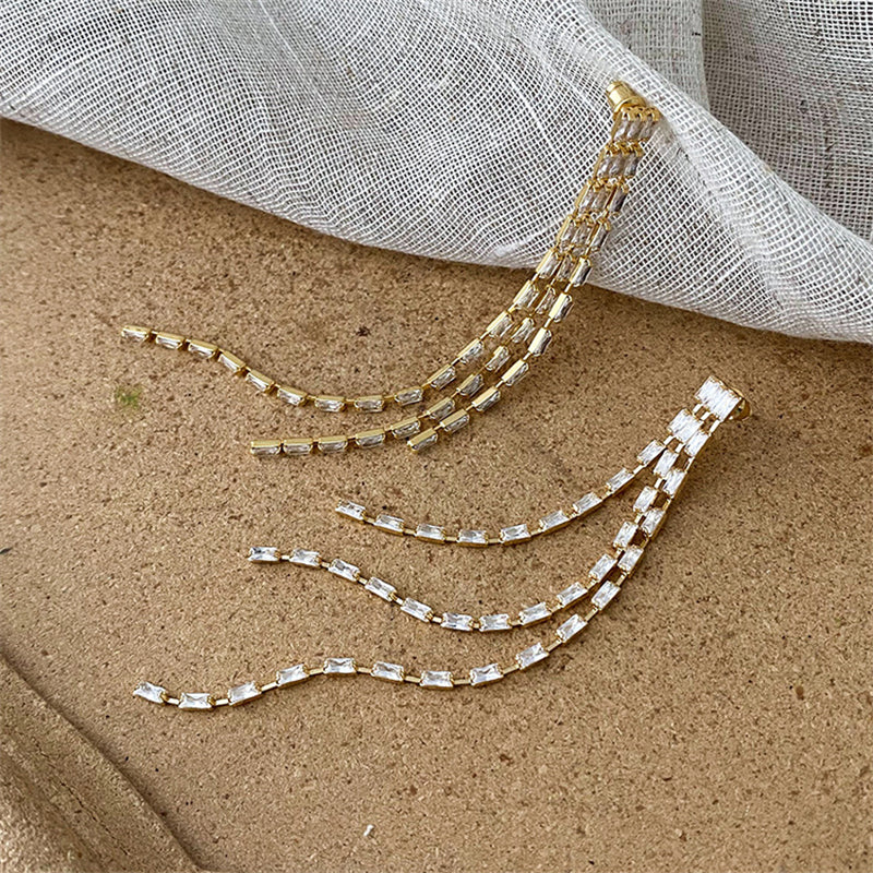 Geometric Zircon Line Earrings with 925 Silver Posts - Gold & Rhodium Plated Sweet Edgy Style