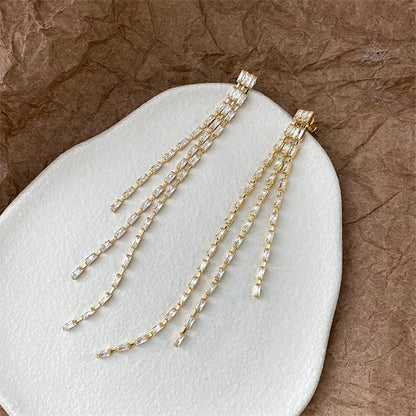 Geometric Zircon Line Earrings with 925 Silver Posts - Gold & Rhodium Plated Sweet Edgy Style