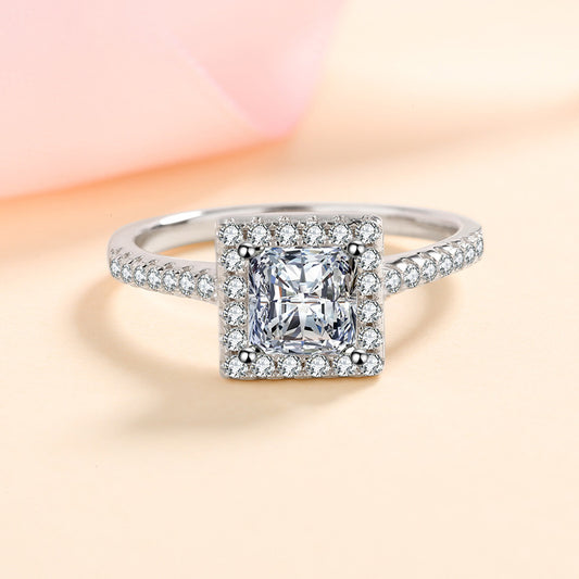 Geometric Princess Cut 1CT Moissanite Ring in 925 Sterling Silver for Women
