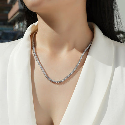Glamorous Women's Silver Necklace with Round Moissanite Pendant