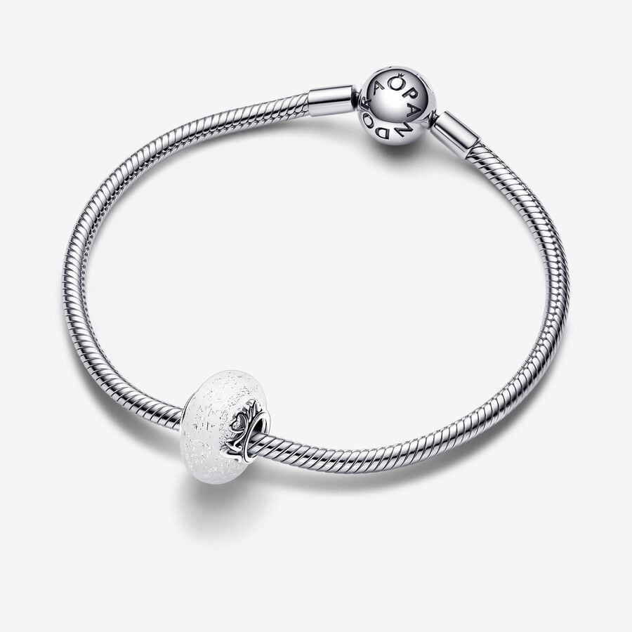 Glittery White Murano Glass Mom & Love Charm