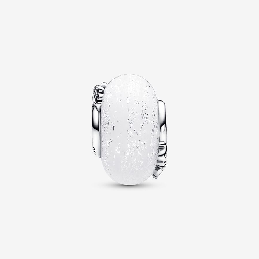 Glittery White Murano Glass Mom & Love Charm