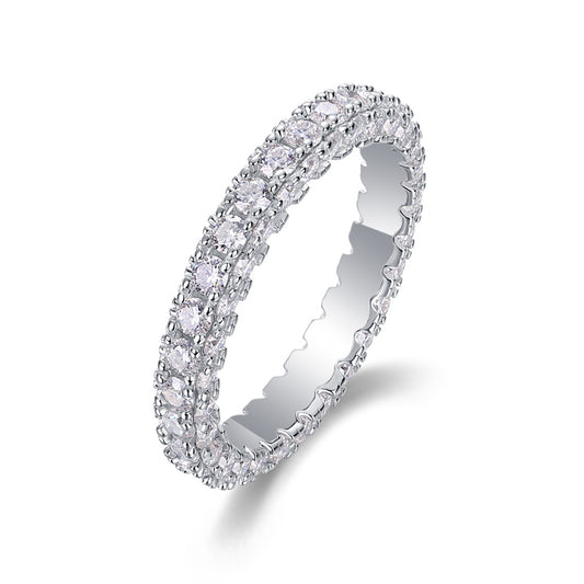 Graceful Silver Ring with Mixed Moissanite Stones