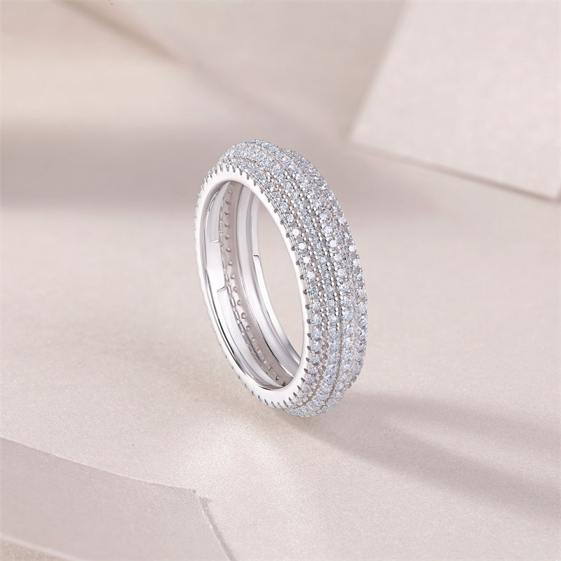 Graceful Silver Ring with Round Moissanite Stones