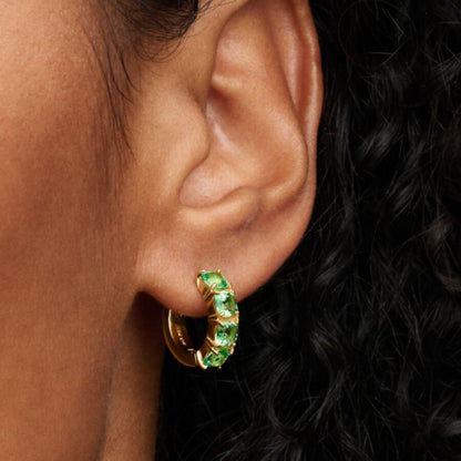 14k Gold Green Hoop Earrings