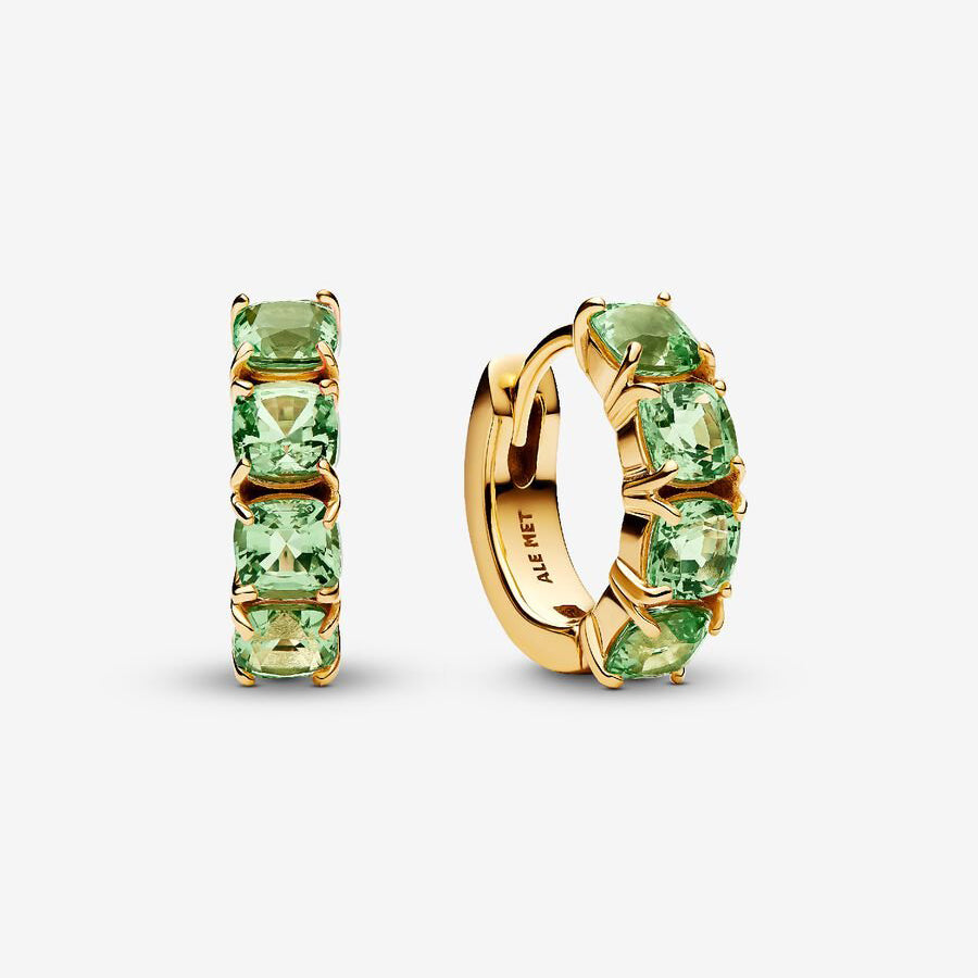 14k Gold Green Hoop Earrings